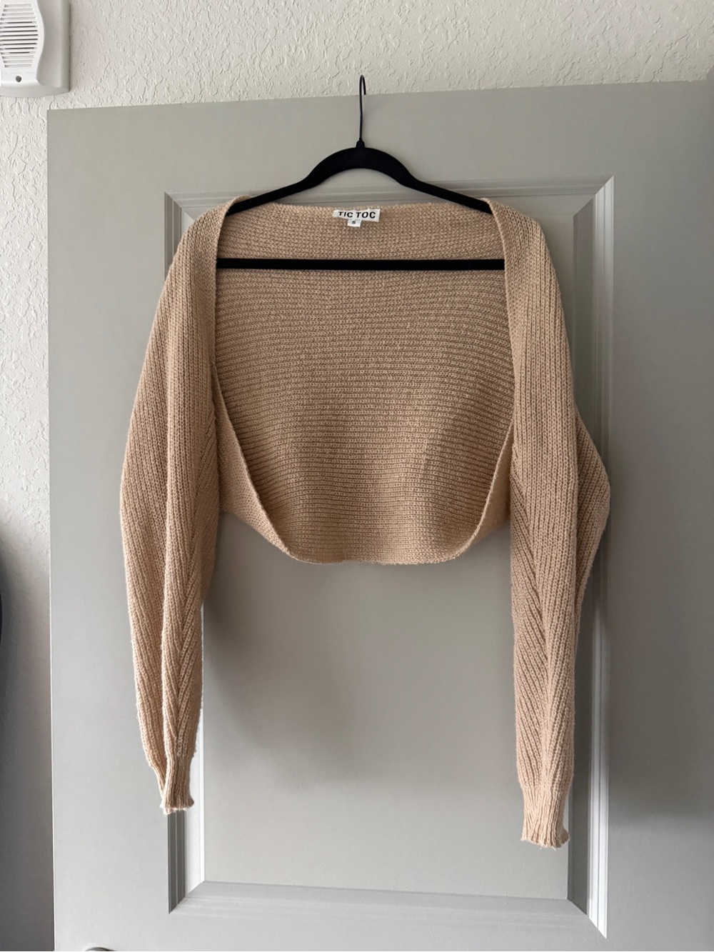Tic Toc Women's Beige Cropped Bolero Sweater Shrug